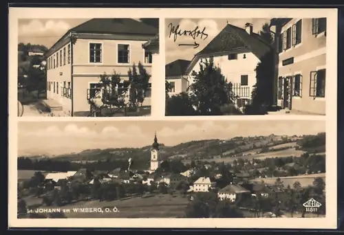 AK St. Johann am Wimberg, Geschäft, Gebäudeansicht, Teilansicht mit Kirche