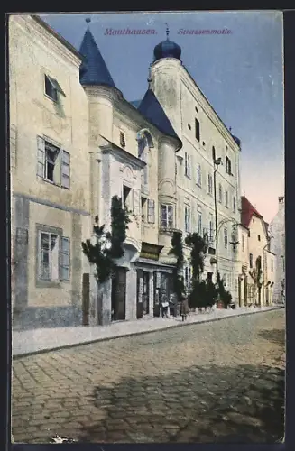 AK Mauthausen, Strassenansicht mit Geschäft