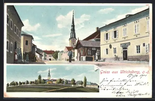 AK Ulrichsberg /O.-Oe., Strassenpartie mit Gasthaus und Kirche