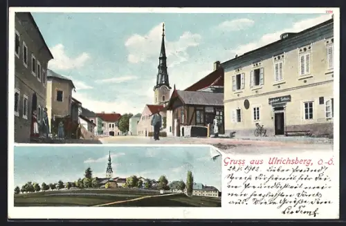 AK Ulrichsberg /O.-Oe., Strassenpartie mit Gasthaus und Kirche