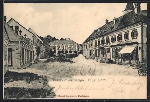 AK Waldhausen /O.-Oe., Geschäft v. Conrad Luchinetti, Marktplatz