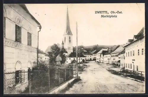 AK Zwettl /O.-Oe., Marktplatz mit Kirche