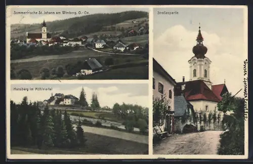 AK St. Johann am Wimberg, Ortsansicht, Hansberg im Mühlviertel, Strassenpartie