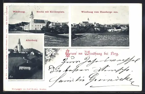 AK Windhaag b. Perg, Kirche mit Kirchenplatz, Altenburg, Ortsansicht