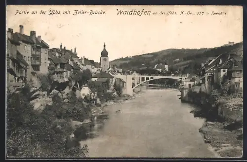 AK Waidhofen an der Ybbs, Ybbspartie mit Zeller-Brücke