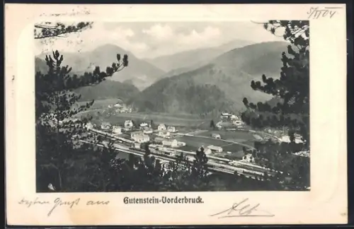 AK Gutenstein-Vorderbruck, Teilansicht mit Bahnhof