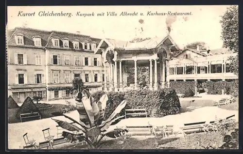 AK Gleichenberg, Kurpark mit Villa Albrecht und Kurhaus-Restaurant