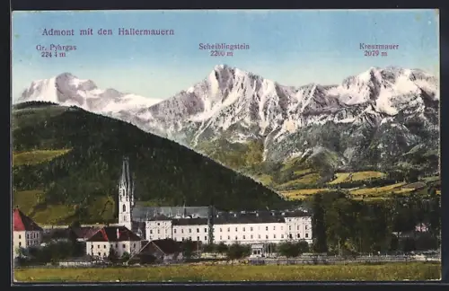 AK Admont, Kirche mit den Hallermauern, Gr. Pyhrgas, Scheiblingstein u. Kreuzmauer