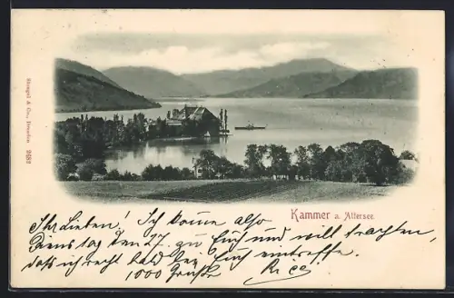 AK Kammer a. Attersee, Uferpartie mit Bergen