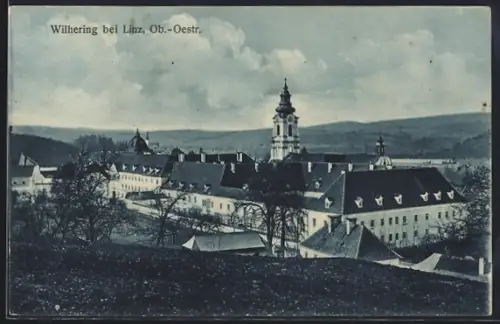 AK Wilhering bei Linz, Blick zum Kloster