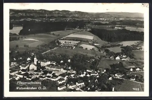 AK Waizenkirchen, Ortspanorama vom Flugzeug aus