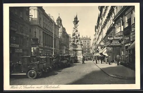 AK Wien, Graben mit Pestsäule und Graben-Restaurant