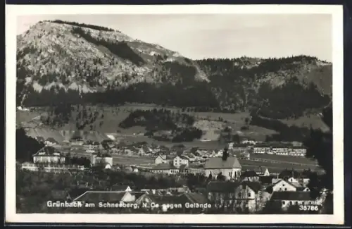 AK Grünbach am Schneeberg, Ortsansicht gegen Gelände
