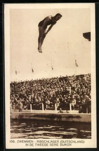 AK Amsterdam, Olympiade 1928, Zwemmen, Ribschläger in de tweede Serie Duiken, Kunstspringer, Wassersport