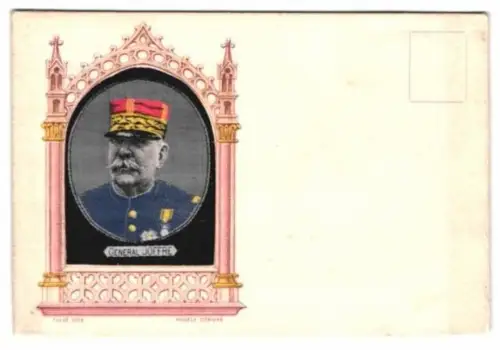 Seiden-AK General Joffree in Uniform mit Orden