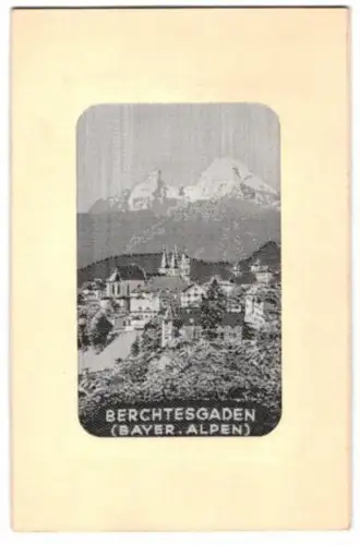 Seiden-AK Berchtesgaden /Bayer. Alpen, Ortsansicht mit Bergpanorama im Passepartout