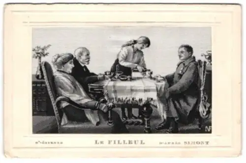 Seiden-AK Familie sitzt zusammen am Tisch, Le Filleul