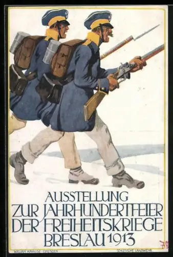 Künstler-AK Breslau, Ausstellung zur Jahrhundertfeier der Freiheitskriege 1913, Schlesische Landwehr