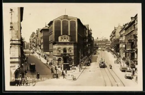 AK Posen, Strassenbahn, Martinstrasse, Hindenburgstrasse