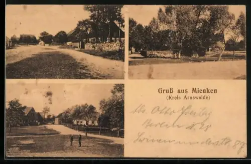 AK Mienken /Arnswalde, Ortspartien mit Gebäuden