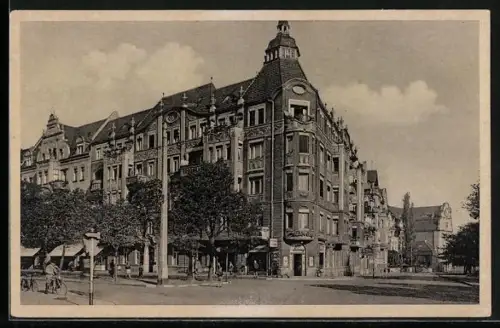 AK Glogau, Hohenzollern-Strasse Ecke König-Friedrich-Platz