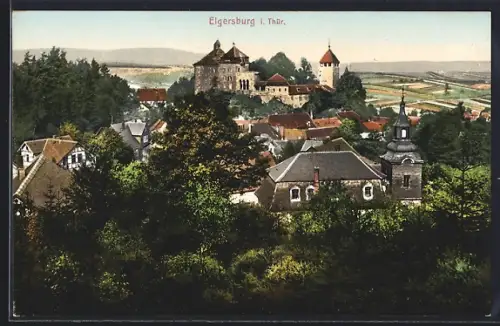 AK Elgersburg i. Thür., Burg, Kirche, Ortsansicht
