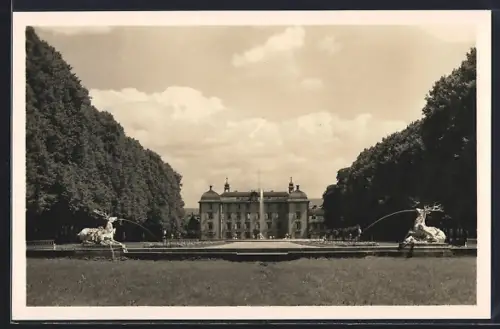 AK Schwetzingen, Schlossgarten, Blick zum Schloss
