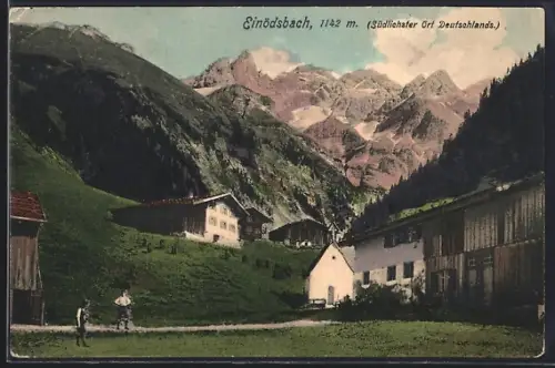 AK Einödsbach, Südlichster Ort Deutschlands, Gebirgslandschaft