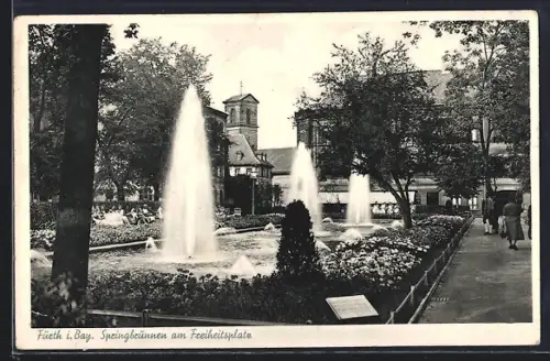 AK Fürth i. Bay., Springbrunnen am Freiheitsplatz