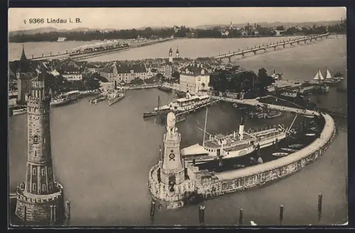 AK Lindau i. B., Hafen, Leuchtturm, Löwe