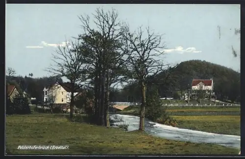 AK Felderhoferbrücke /Broeltal, Brücke, Flusslandschaft, Wohnhäuser