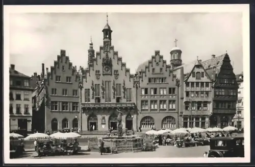 AK Alt-Frankfurt, Römer, Marktplatz, Brunnen, Marktstände