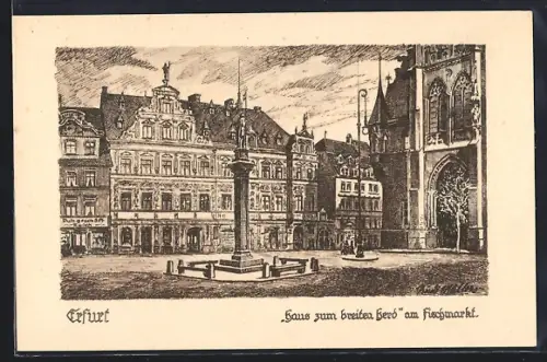 Künstler-AK Erfurt, Haus zum breiten Herd am Fischmarkt