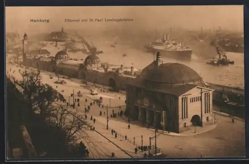 AK Hamburg-St.Pauli, Elbtunnel, St. Pauli Landungsbrücken, Hafen
