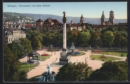 AK Stuttgart, Schlossplatz mit altem Schloss