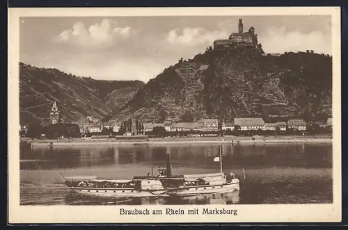 AK Braubach am Rhein, Marksburg, Rheinansicht, Schiff