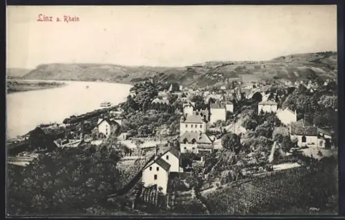AK Linz a. Rhein, Ortsansicht mit Rhein und Weinbergen