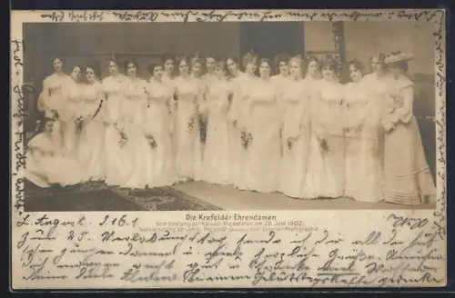 AK Krefeld, Ehrendamen beim Empfang des Kaiserpaars am 20. Juni 1902