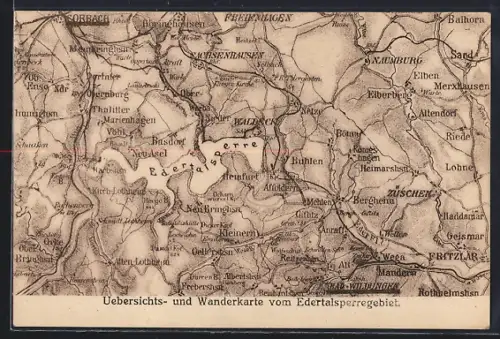 AK Edertalsperre, Übersichtskarte, Wanderkarte vom Edertalsperregebiet