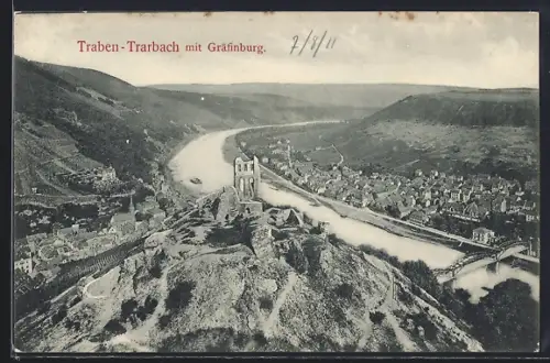 AK Traben-Trarbach, Gräfinburg, Mosel, Stadtansicht