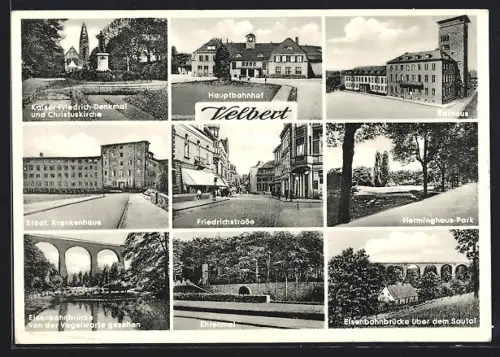 AK Velbert, Eisenbahnbrücke über dem Sautal, Herminghaus-Park, Friedrich-Strasse