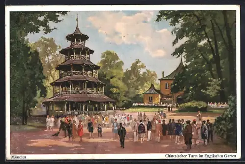 AK München-Schwabing, Chinesischer Turm im Englischen Garten
