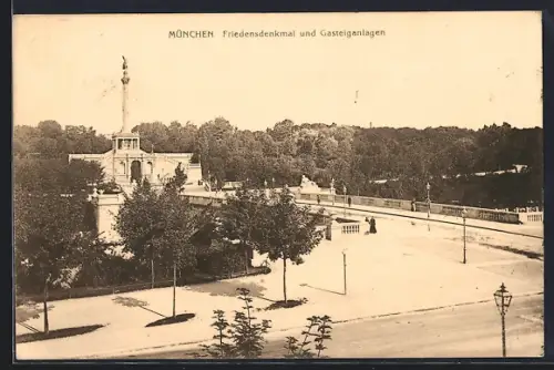 AK München, Friedensdenkmal und Gasteiganlagen