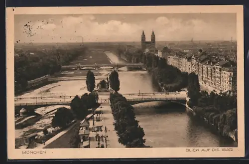 AK München, Isar mit Brücke