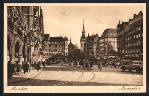 AK München, Marienplatz mit Geschäften