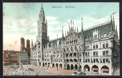 AK München, Rathaus mit Denkmal