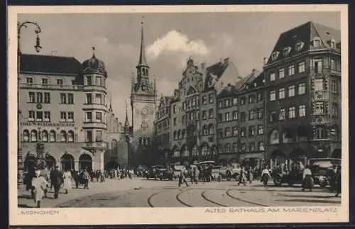 AK München, Altes Rathaus am Marienplatz