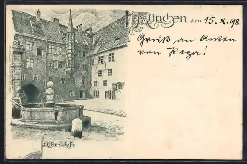 Künstler-AK München, Alter Hof am Platzl