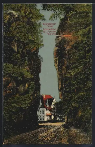 AK Externsteine /Teutoburger Wald, Externsteine mit Pension Victoria
