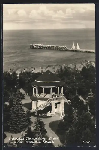 AK Timmendorfer Strand, Ostseebad, Musik-Pavillon u. Strand